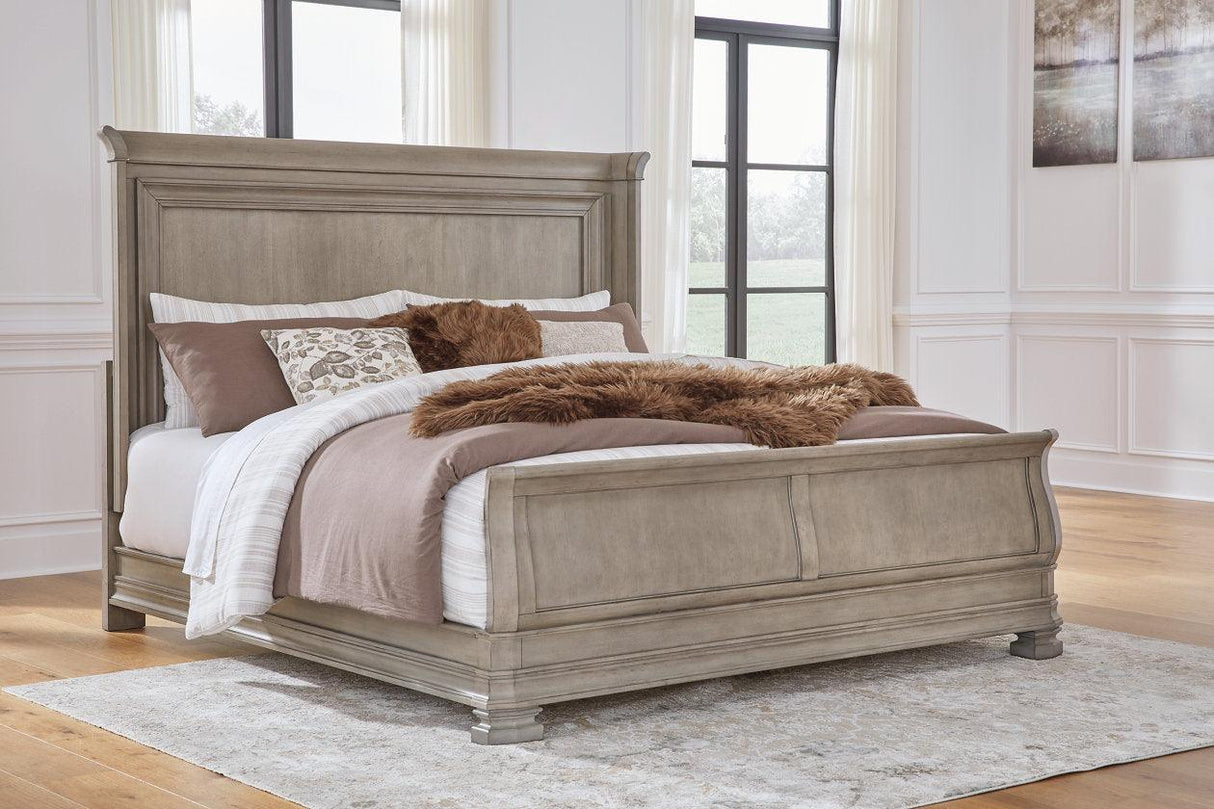 Lexorne Gray King Sleigh Bed by Ashley at Eve Furniture