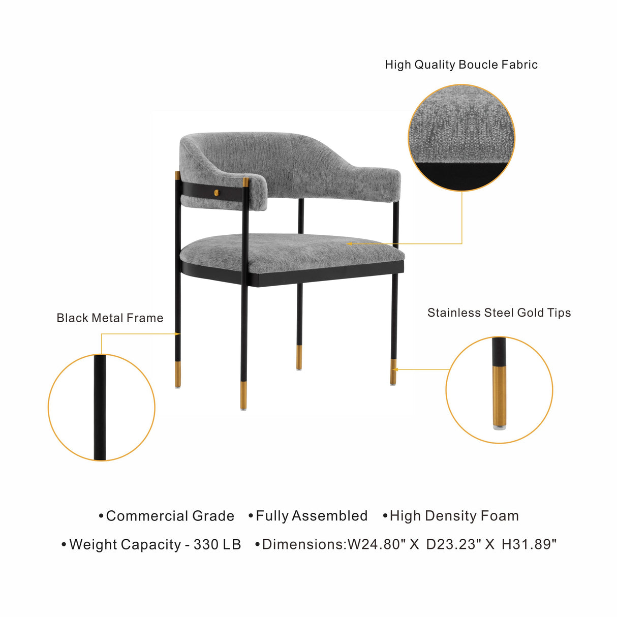 Lia Dining Armchair in Grey by Manhattan Comfort at Eve Furniture