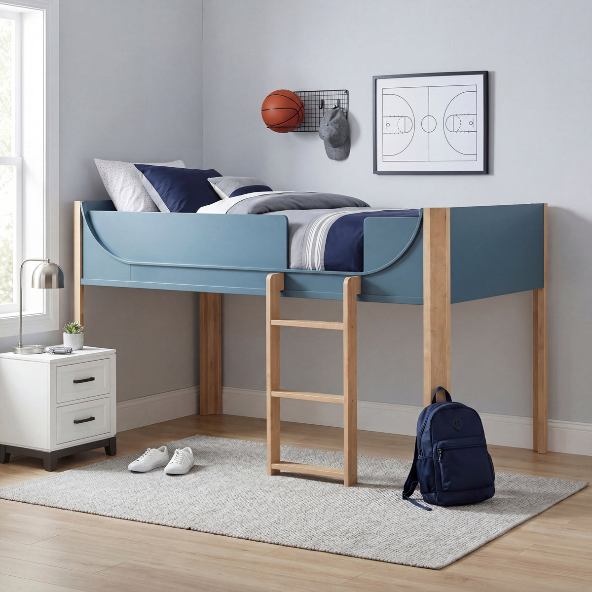 Liam Blue/Natural Twin Low Loft Bed by Homelegance at Eve Furniture