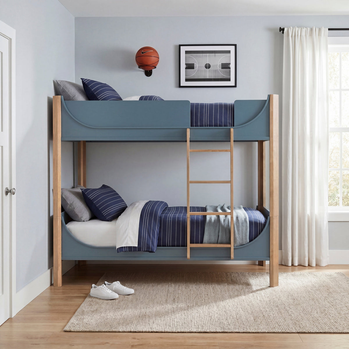 Liam Blue/Natural Twin/Twin Bunk Bed by Homelegance at Eve Furniture