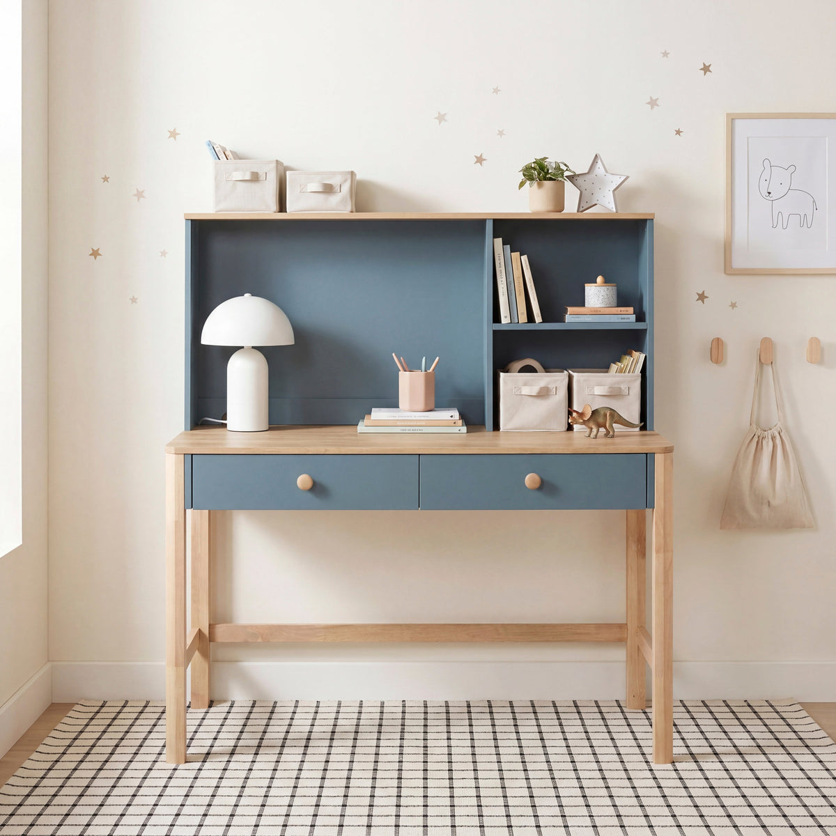 Liam Blue/Natural Writing Desk with Hutch by Homelegance at Eve Furniture