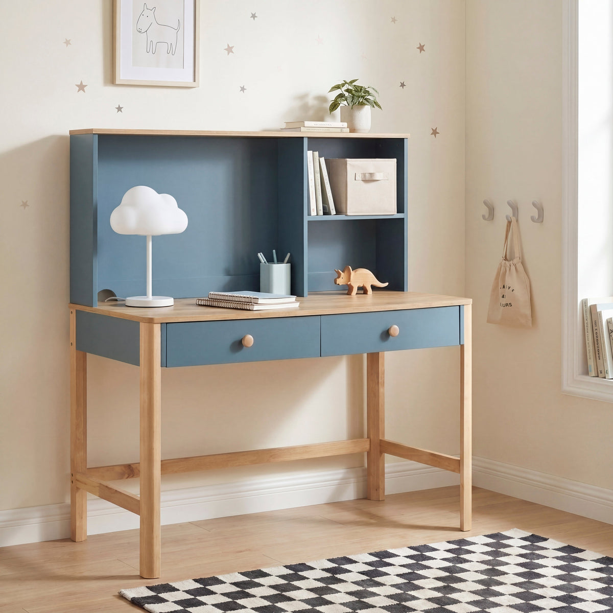 Liam Blue/Natural Writing Desk with Hutch by Homelegance at Eve Furniture