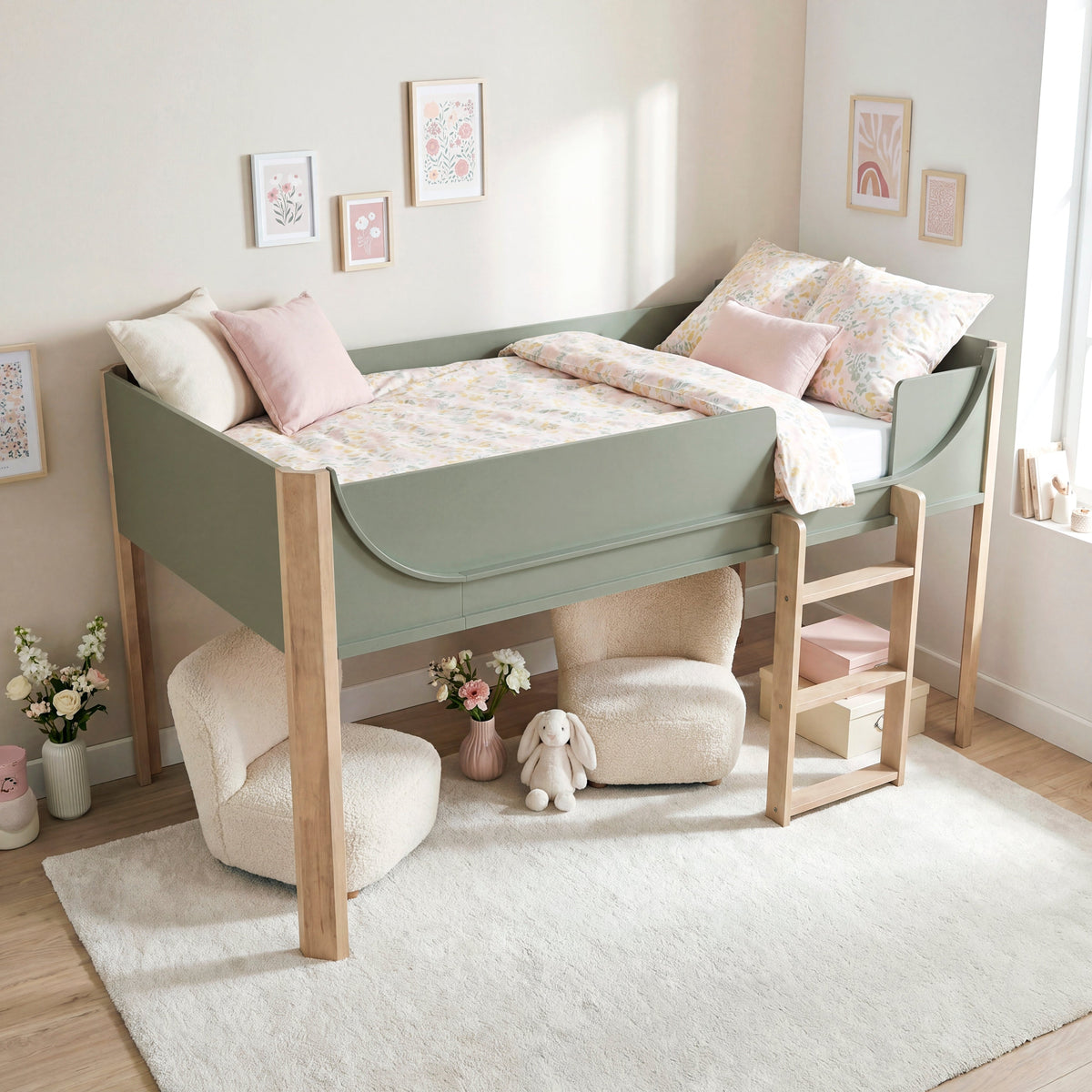 Liam Green/Natural Twin Low Loft Bed by Homelegance at Eve Furniture