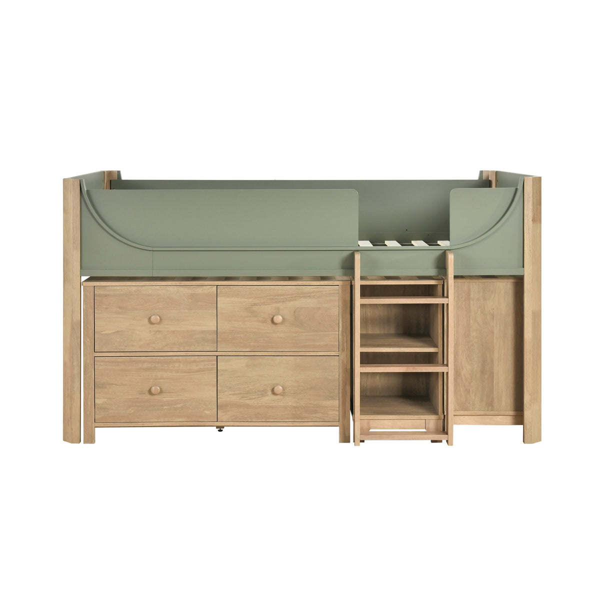 Liam Green/Natural Twin Low Loft Bed with 2-Shelf Bookcase, 4-Shelf Bookcase and Dresser by Homelegance at Eve Furniture