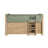Liam Green/Natural Twin Low Loft Bed with 2-Shelf Bookcase, 4-Shelf Bookcase and Dresser by Homelegance at Eve Furniture