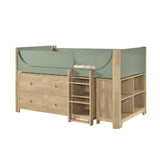 Liam Green/Natural Twin Low Loft Bed with 2-Shelf Bookcase, 4-Shelf Bookcase and Dresser by Homelegance at Eve Furniture