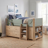 Liam Green/Natural Twin Low Loft Bed with 2-Shelf Bookcase, 4-Shelf Bookcase and Dresser by Homelegance at Eve Furniture