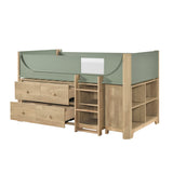 Liam Green/Natural Twin Low Loft Bed with 2-Shelf Bookcase, 4-Shelf Bookcase and Dresser by Homelegance at Eve Furniture