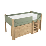 Liam Green/Natural Twin Low Loft Bed with 2-Shelf Bookcase, 4-Shelf Bookcase and Dresser by Homelegance at Eve Furniture