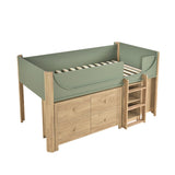 Liam Green/Natural Twin Low Loft Bed with 2-Shelf Bookcase, 4-Shelf Bookcase and Dresser by Homelegance at Eve Furniture