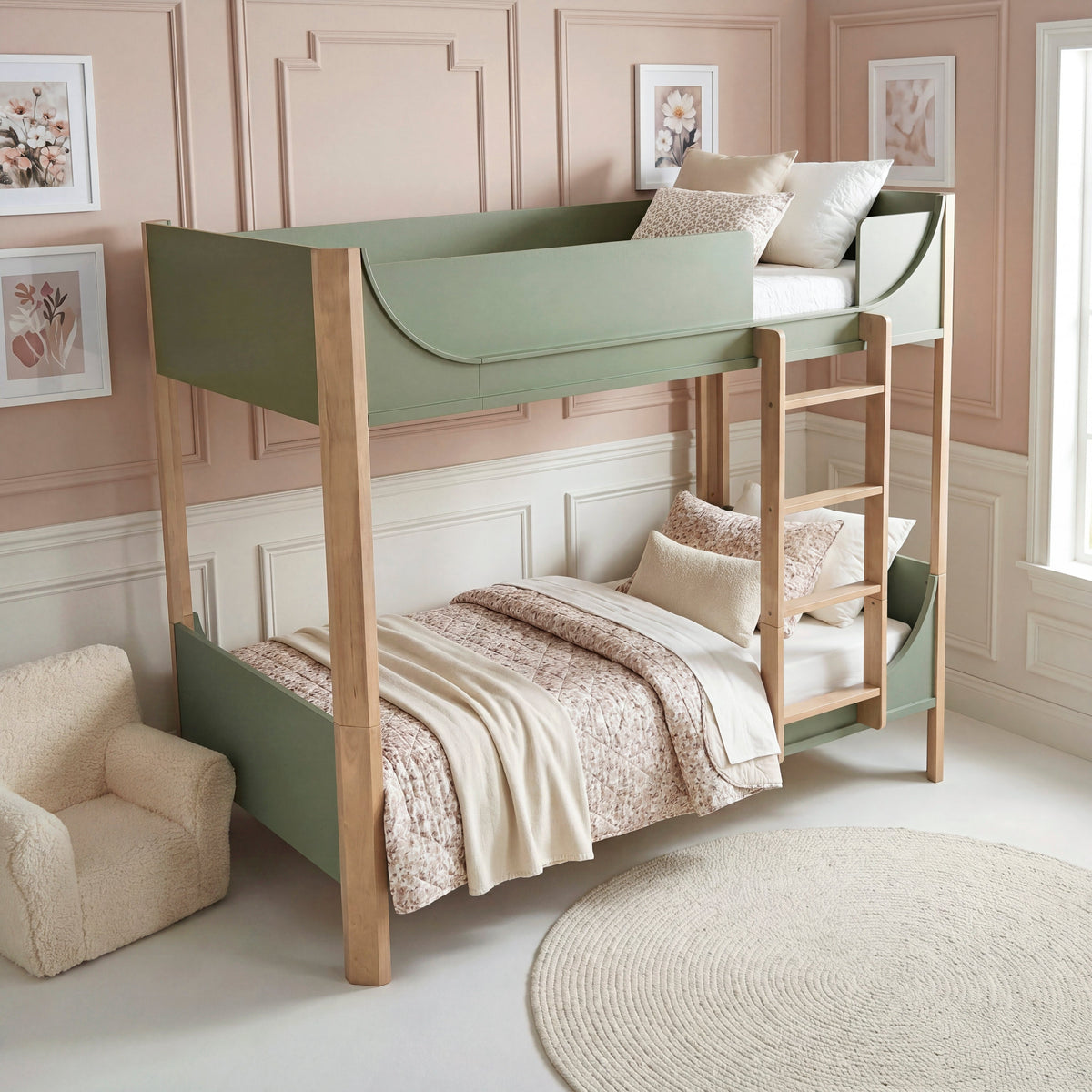 Liam Green/Natural Twin/Twin Bunk Bed by Homelegance at Eve Furniture