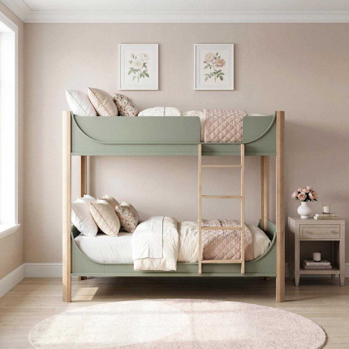 Liam Green/Natural Twin/Twin Bunk Bed by Homelegance at Eve Furniture