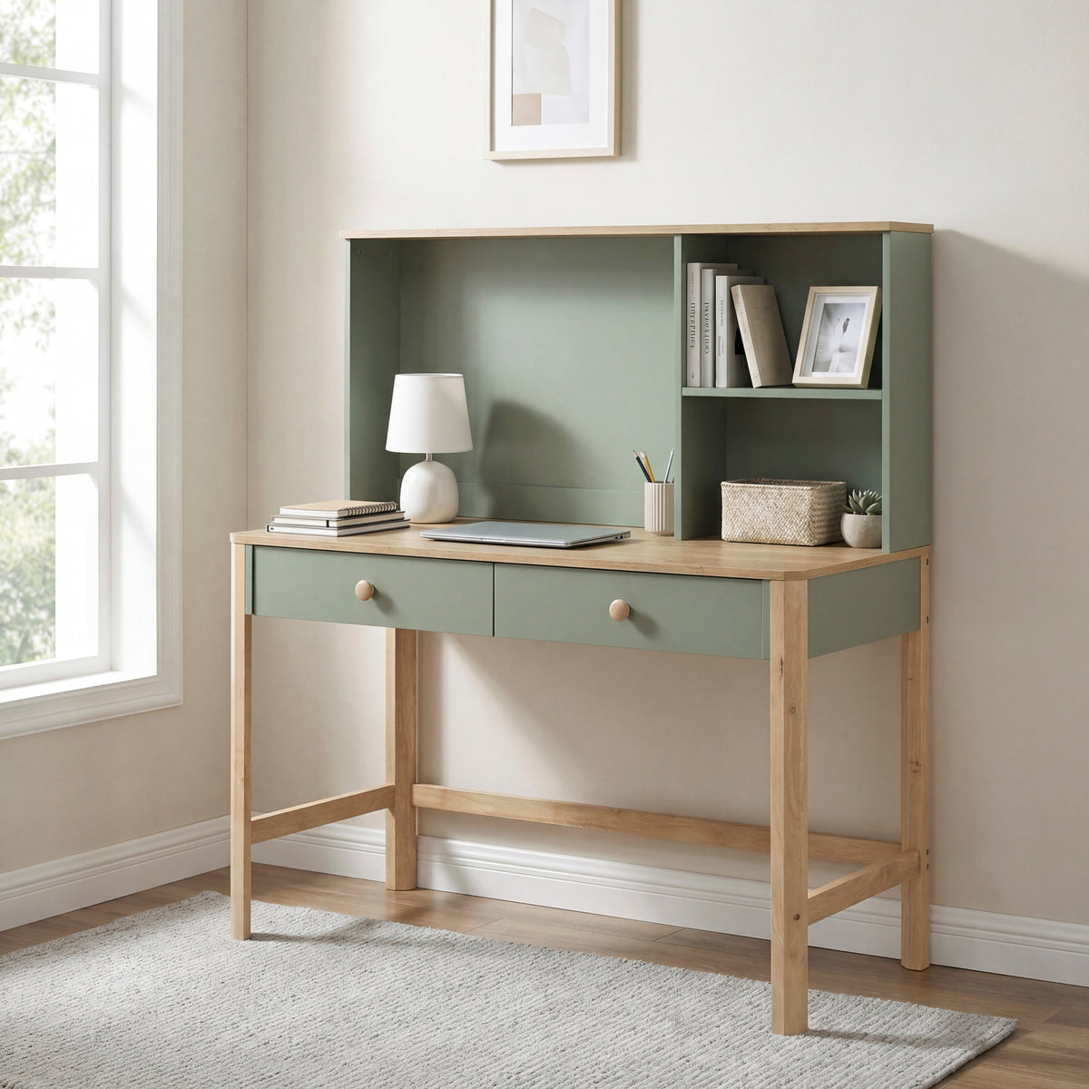 Liam Green/Natural Writing Desk with Hutch by Homelegance at Eve Furniture