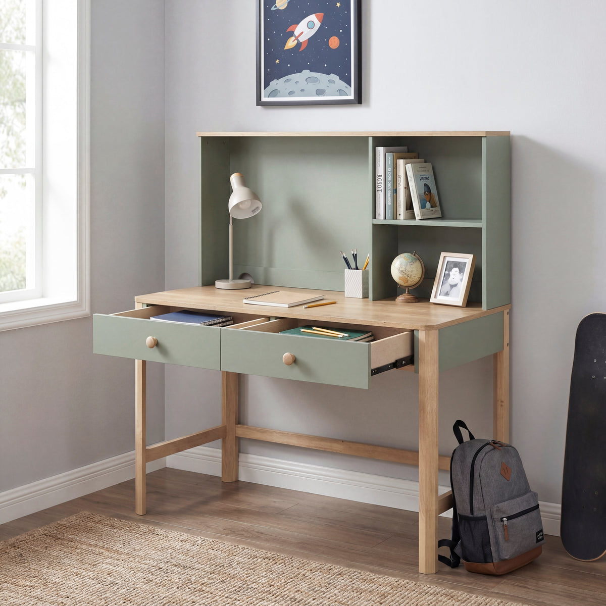 Liam Green/Natural Writing Desk with Hutch by Homelegance at Eve Furniture