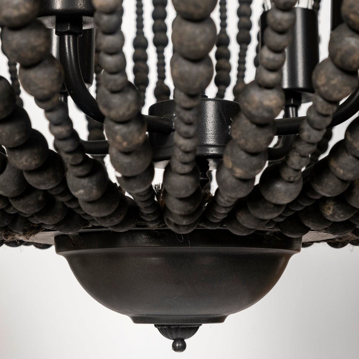 Liam I 32x30 Black Wooden Bead Bowl-Style Four Bulb Chandelier by Mercana at Eve Furniture
