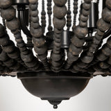 Liam I 32x30 Black Wooden Bead Bowl-Style Four Bulb Chandelier by Mercana at Eve Furniture