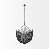 Liam I 32x30 Black Wooden Bead Bowl-Style Four Bulb Chandelier by Mercana at Eve Furniture