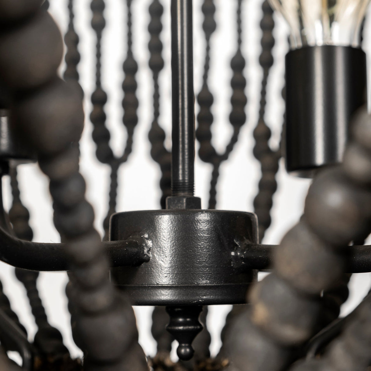 Liam I 32x30 Black Wooden Bead Bowl-Style Four Bulb Chandelier by Mercana at Eve Furniture