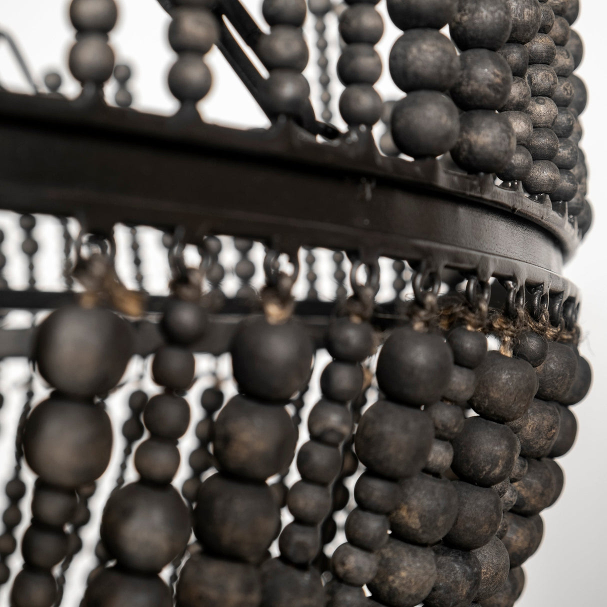 Liam I 32x30 Black Wooden Bead Bowl-Style Four Bulb Chandelier by Mercana at Eve Furniture