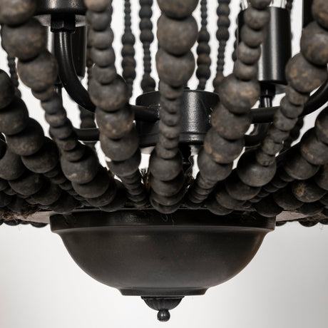 Liam I Black Wooden Bead Bowl-Style Four Bulb Chandelier by Mercana at Eve Furniture