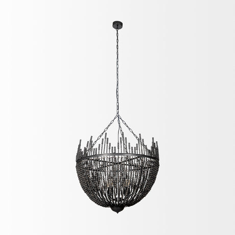 Liam I Black Wooden Bead Bowl-Style Four Bulb Chandelier by Mercana at Eve Furniture