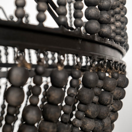 Liam I Black Wooden Bead Bowl-Style Four Bulb Chandelier by Mercana at Eve Furniture