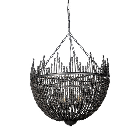 Liam I Black Wooden Bead Bowl-Style Four Bulb Chandelier by Mercana at Eve Furniture