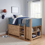 Liam Natural/Blue Twin Low Loft Bed with 2-Shelf Bookcase, 4-Shelf Bookcase and Dresser by Homelegance at Eve Furniture