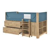 Liam Natural/Blue Twin Low Loft Bed with 2-Shelf Bookcase, 4-Shelf Bookcase and Dresser by Homelegance at Eve Furniture
