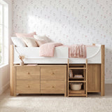 Liam White/Natural Low Loft Bed with 2-Shelf Bookcase, 4-Shelf Bookcase and Dresser by Homelegance at Eve Furniture