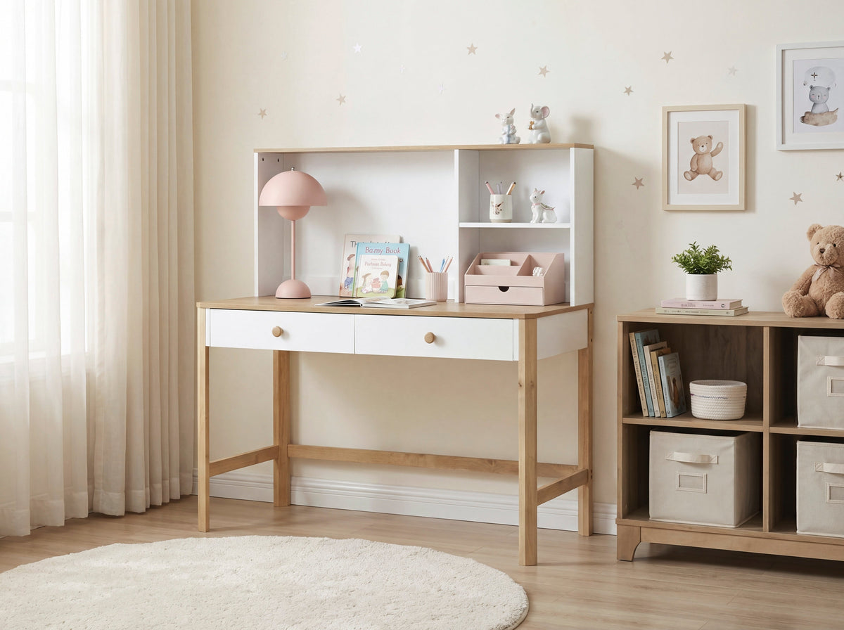 Liam White/Natural Writing Desk with Hutch by Homelegance at Eve Furniture