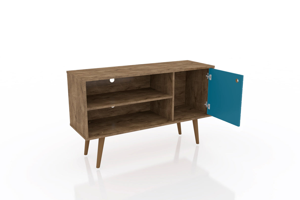 Liberty 42.52 TV Stand in Rustic Brown and Aqua Blue by Manhattan Comfort at Eve Furniture