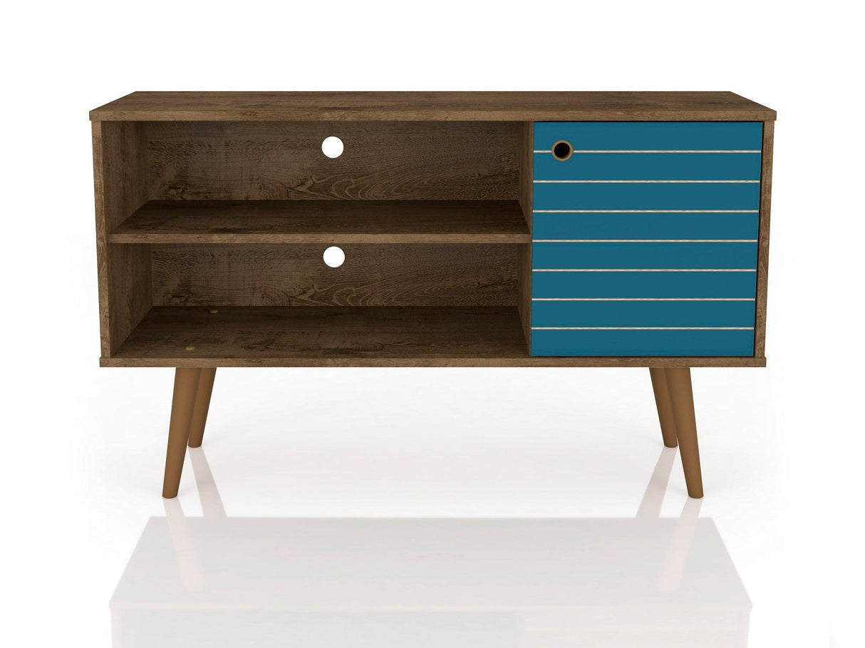 Liberty 42.52 TV Stand in Rustic Brown and Aqua Blue by Manhattan Comfort at Eve Furniture