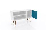 Liberty 42.52 TV Stand in White and Aqua Blue by Manhattan Comfort at Eve Furniture
