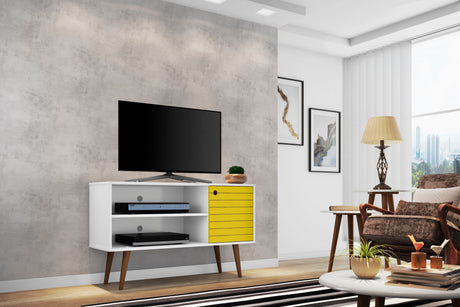 Liberty 42.52 TV Stand in White and Yellow by Manhattan Comfort at Eve Furniture