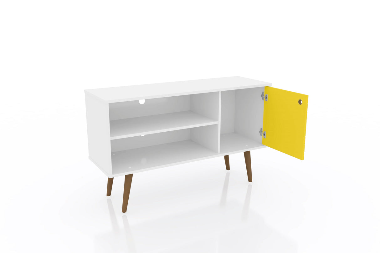 Liberty 42.52 TV Stand in White and Yellow by Manhattan Comfort at Eve Furniture