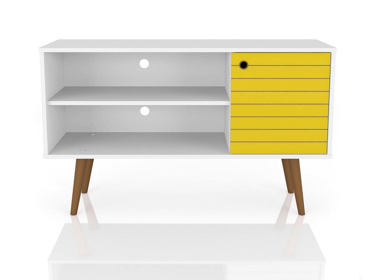 Liberty 42.52 TV Stand in White and Yellow by Manhattan Comfort at Eve Furniture