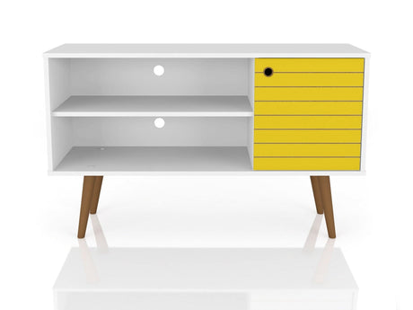 Liberty 42.52 TV Stand in White and Yellow by Manhattan Comfort at Eve Furniture