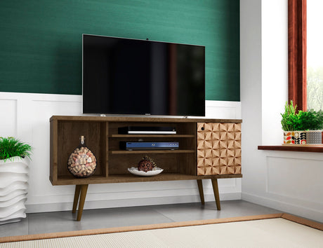 Liberty 53.14" Mid-Century Modern TV Stand in Rustic Brown and 3D Brown Prints by Manhattan Comfort at Eve Furniture