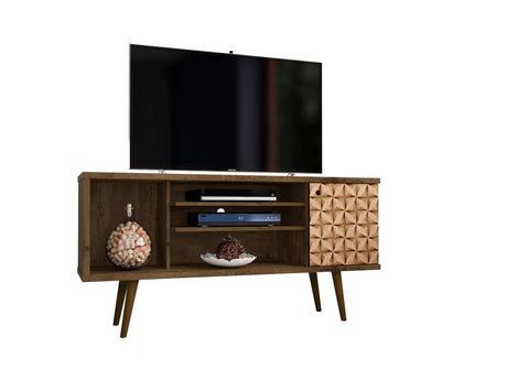 Liberty 53.14" Mid-Century Modern TV Stand in Rustic Brown and 3D Brown Prints by Manhattan Comfort at Eve Furniture