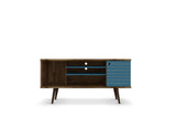Liberty 53.14" Mid-Century Modern TV Stand in Rustic Brown and Aqua Blue by Manhattan Comfort at Eve Furniture