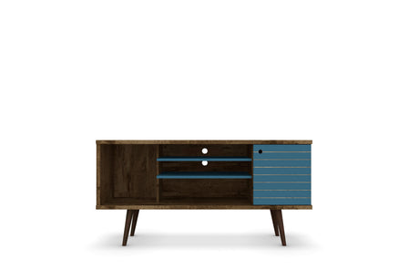 Liberty 53.14" Mid-Century Modern TV Stand in Rustic Brown and Aqua Blue by Manhattan Comfort at Eve Furniture