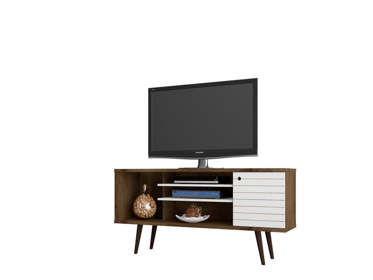 Liberty 53.14" Mid-Century Modern TV Stand in Rustic Brown and White by Manhattan Comfort at Eve Furniture