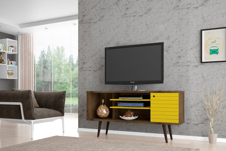 Liberty 53.14" Mid-Century Modern TV Stand in Rustic Brown and Yellow by Manhattan Comfort at Eve Furniture