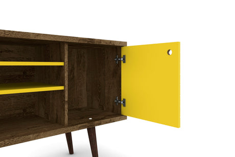 Liberty 53.14" Mid-Century Modern TV Stand in Rustic Brown and Yellow by Manhattan Comfort at Eve Furniture