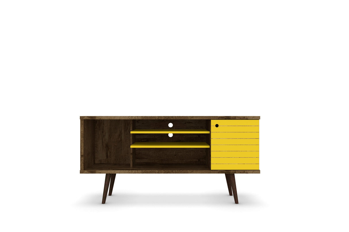 Liberty 53.14" Mid-Century Modern TV Stand in Rustic Brown and Yellow by Manhattan Comfort at Eve Furniture