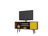 Liberty 53.14" Mid-Century Modern TV Stand in Rustic Brown and Yellow by Manhattan Comfort at Eve Furniture