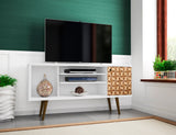 Liberty 53.14" Mid-Century Modern TV Stand in White and 3D Brown Prints by Manhattan Comfort at Eve Furniture