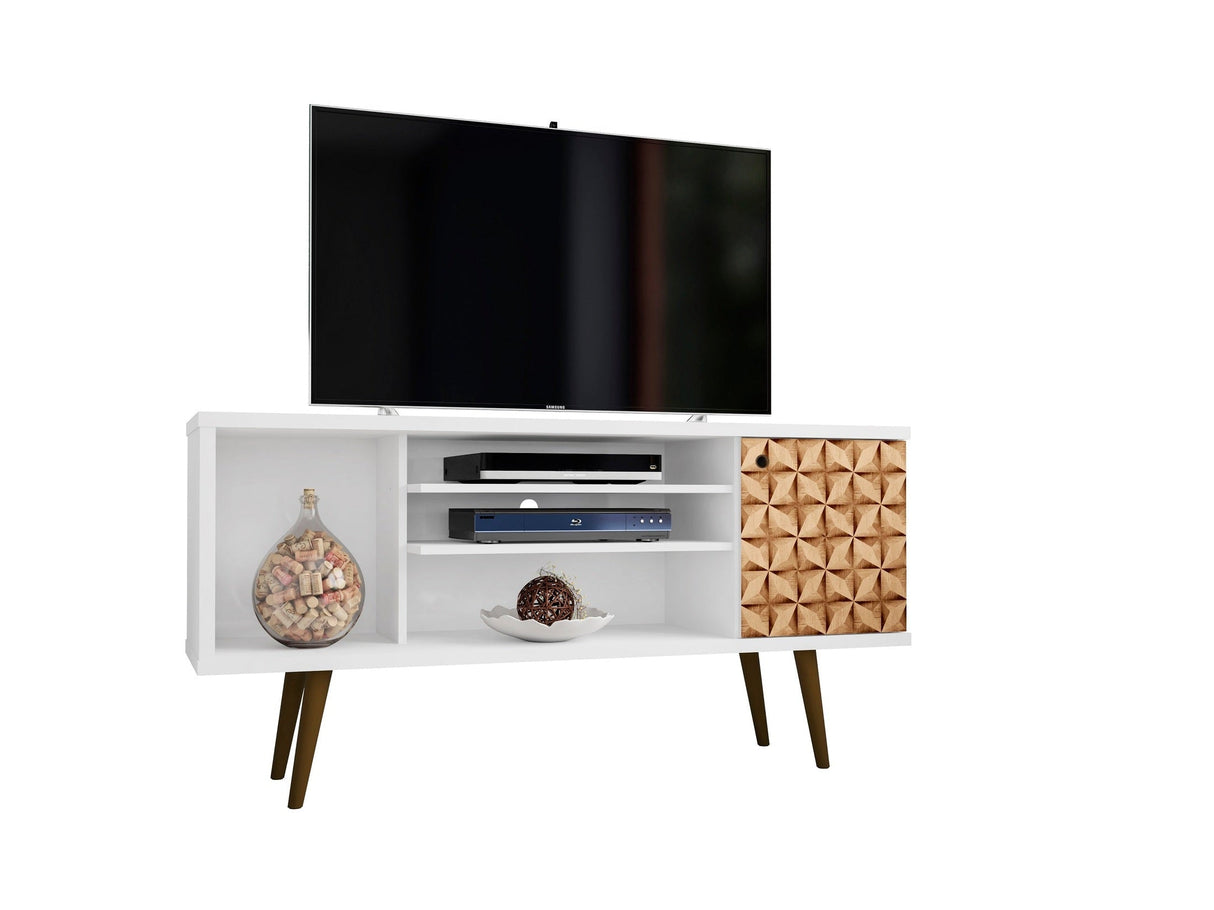 Liberty 53.14" Mid-Century Modern TV Stand in White and 3D Brown Prints by Manhattan Comfort at Eve Furniture