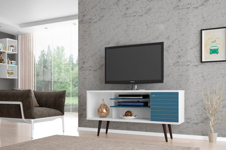 Liberty 53.14" Mid-Century Modern TV Stand in White and Aqua Blue by Manhattan Comfort at Eve Furniture